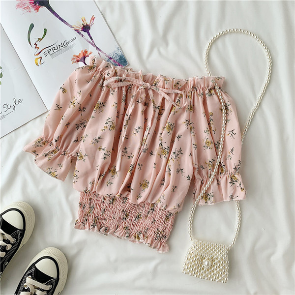 Bluza de dama cu talie elastica si model floral in mai multe culori