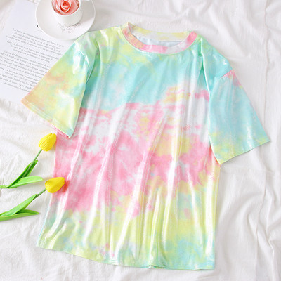 Цветна дамска тениска с О-образно деколте в три цвята