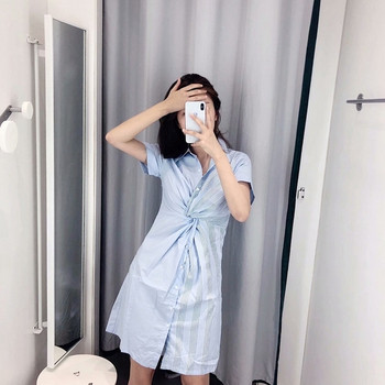 Rochie casual de dama cu decolteu in V si nasturi in albastru