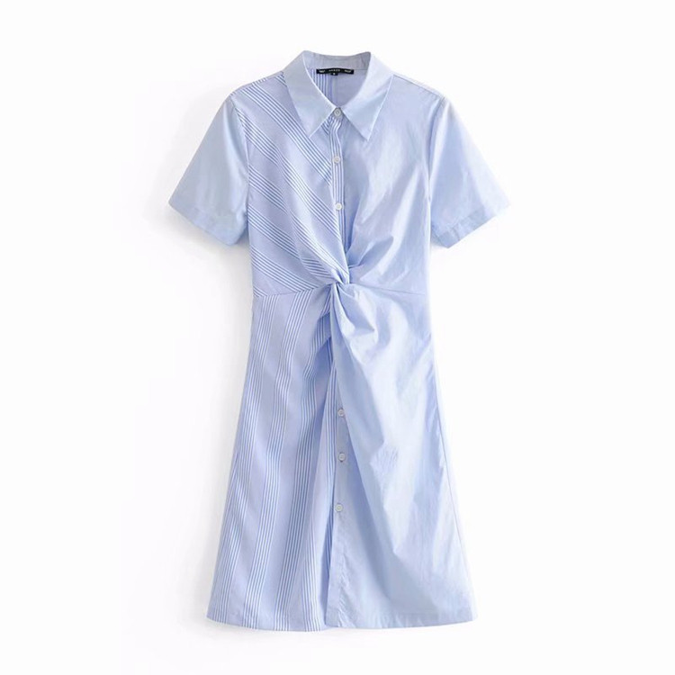 Rochie casual de dama cu decolteu in V si nasturi in albastru