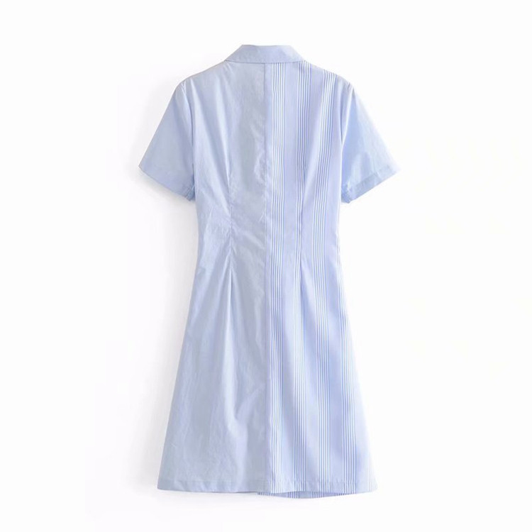 Rochie casual de dama cu decolteu in V si nasturi in albastru