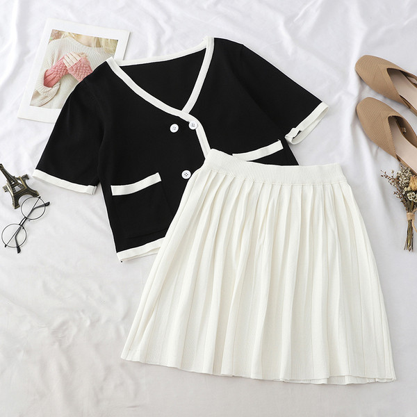 Set elegant pentru femei, care include cămașă și fustă alb-negru