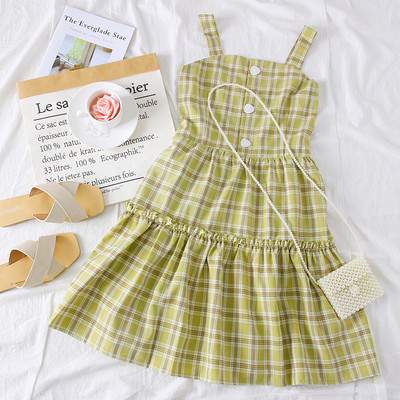 Rochie de dama decupata cu bretele si nasturi subtiri