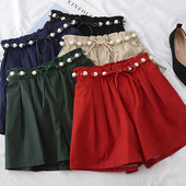 Pantaloni scurti de dama la moda cu talie inalta si perle in mai multe culori