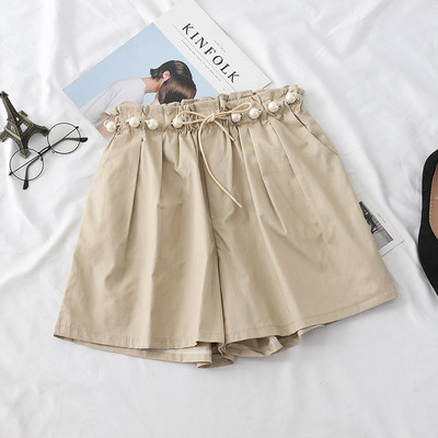 Pantaloni scurti de dama la moda cu talie inalta si perle in mai multe culori