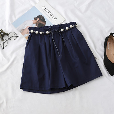 Pantaloni scurti de dama la moda cu talie inalta si perle in mai multe culori