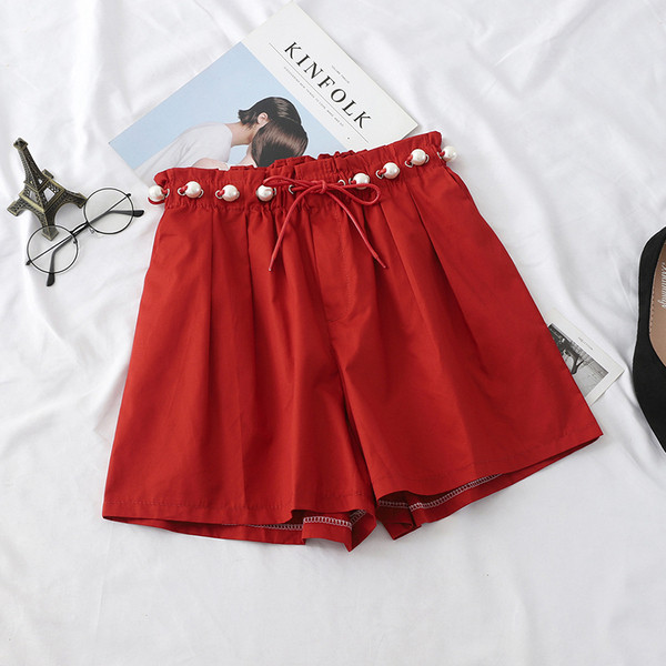 Pantaloni scurti de dama la moda cu talie inalta si perle in mai multe culori