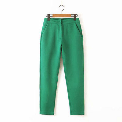 Дамски панталон със стандартна талия в зелен и червен цвят