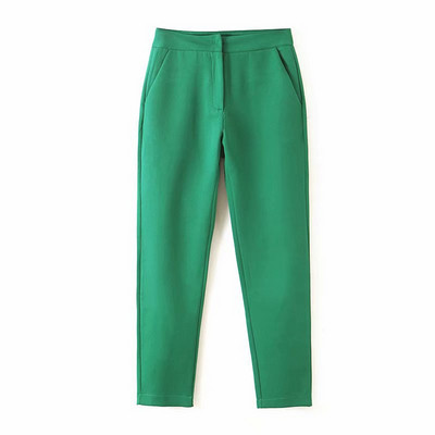 Pantaloni de damă cu talie standard în verde și roșu