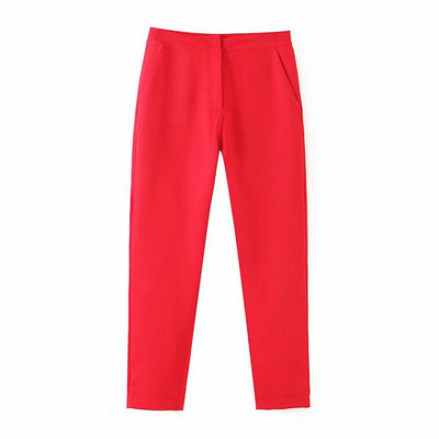 Pantaloni de damă cu talie standard în verde și roșu