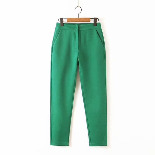 Pantaloni de damă cu talie standard în verde și roșu