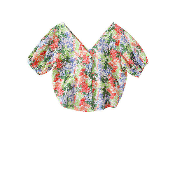 Bluză de damă colorată cu decolteu în V și nasturi