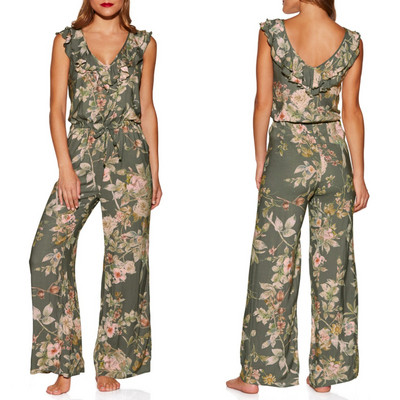 Μοντέρνες γυναικείες  ολόσωμες φόρμες με φυτικά μοτίβα σε πράσινο χρώμα