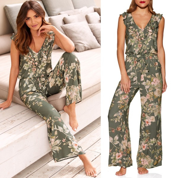 Μοντέρνες γυναικείες  ολόσωμες φόρμες με φυτικά μοτίβα σε πράσινο χρώμα