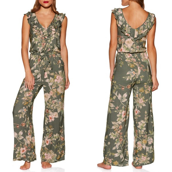 Μοντέρνες γυναικείες  ολόσωμες φόρμες με φυτικά μοτίβα σε πράσινο χρώμα