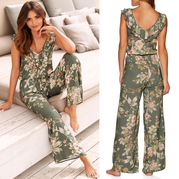 Μοντέρνες γυναικείες  ολόσωμες φόρμες με φυτικά μοτίβα σε πράσινο χρώμα