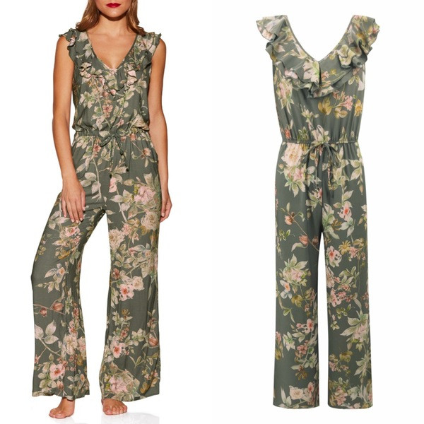 Μοντέρνες γυναικείες  ολόσωμες φόρμες με φυτικά μοτίβα σε πράσινο χρώμα