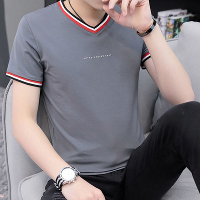 Ежедневна мъжка блуза с О-образно деколте и къс ръкав