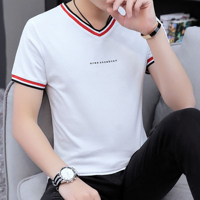 Ежедневна мъжка блуза с О-образно деколте и къс ръкав