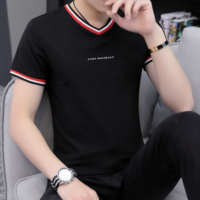 Ежедневна мъжка блуза с О-образно деколте и къс ръкав