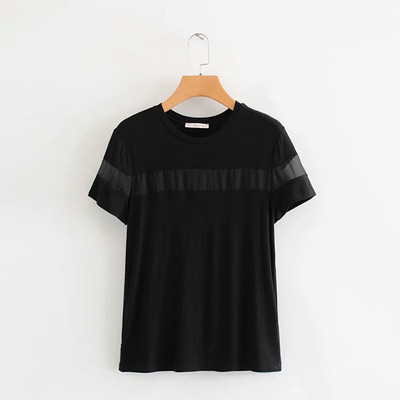 Tricou cu decolteu oval și mâneci scurte în alb și negru