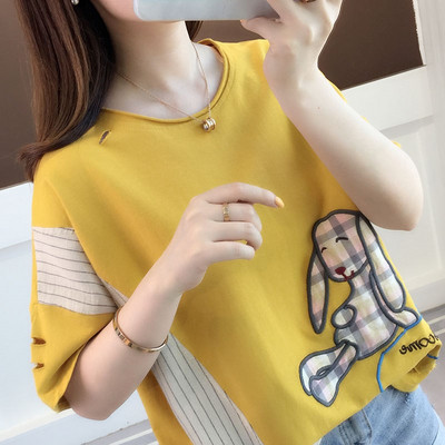 Tricou casual dama cu decolteu O si aplicatie