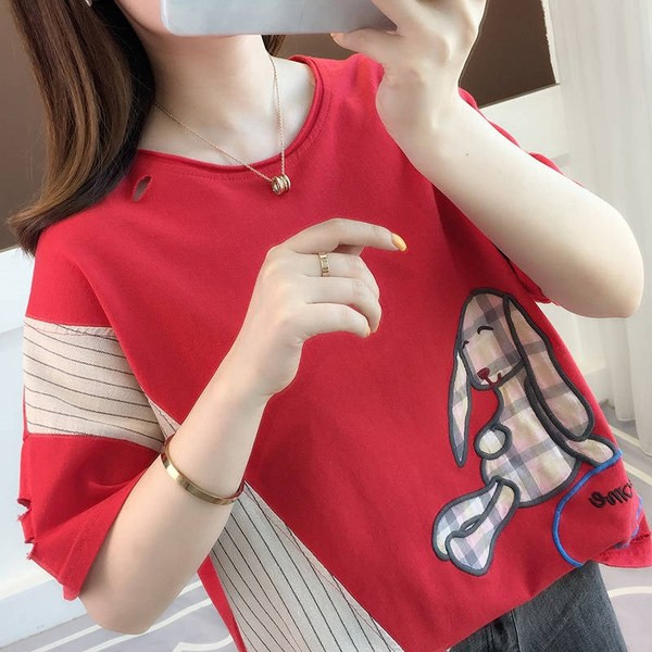 Tricou casual dama cu decolteu O si aplicatie