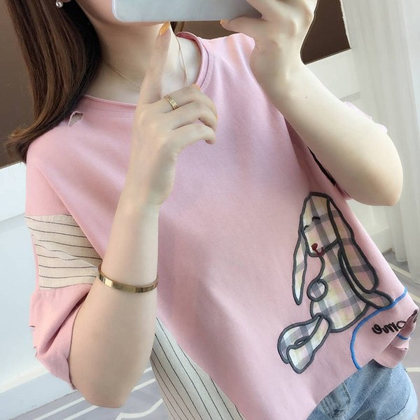 Tricou casual dama cu decolteu O si aplicatie