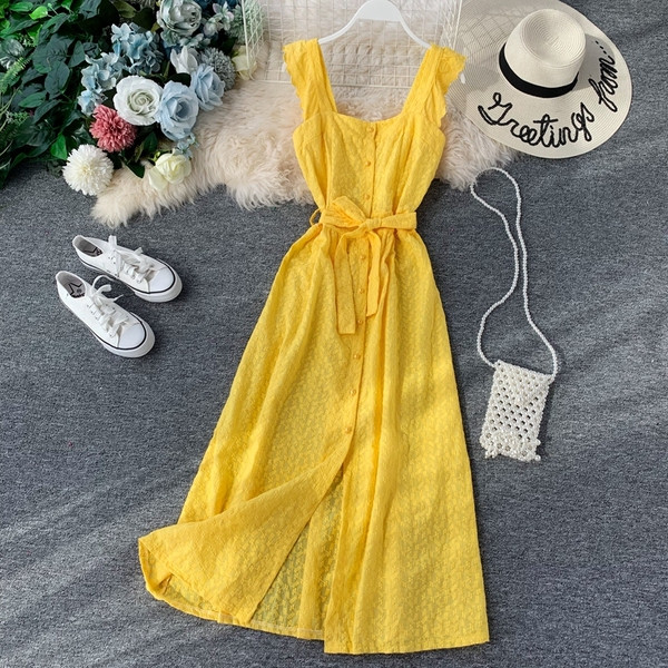 Стилна дамска дълга рокля с копчета и колан на талията в няколко цвята 