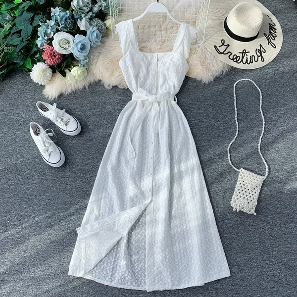 Стилна дамска дълга рокля с копчета и колан на талията в няколко цвята 