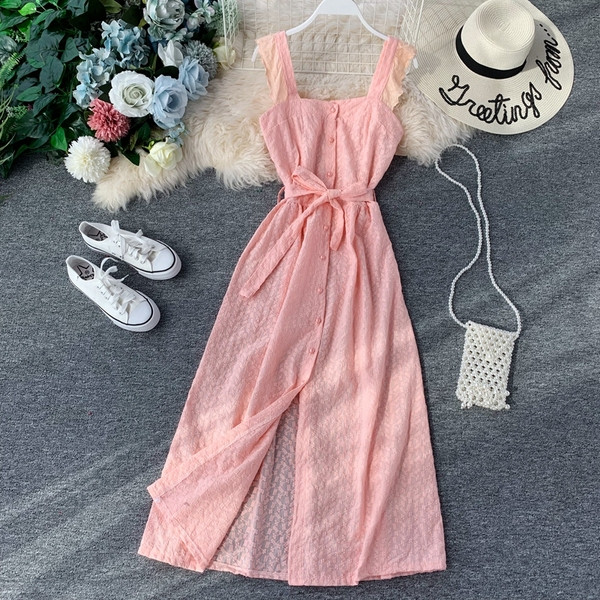 Стилна дамска дълга рокля с копчета и колан на талията в няколко цвята 