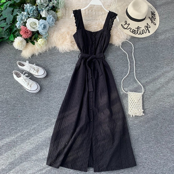 Стилна дамска дълга рокля с копчета и колан на талията в няколко цвята 