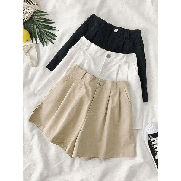 Pantaloni scurti moderni de dama in trei culori cu talie inalta si buzunar