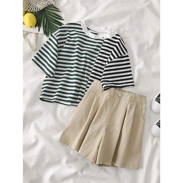 Pantaloni scurti moderni de dama in trei culori cu talie inalta si buzunar