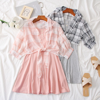 Rochie casual de dama in roz, gri si negru