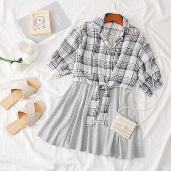 Rochie casual de dama in roz, gri si negru