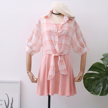 Rochie casual de dama in roz, gri si negru