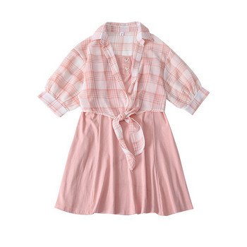 Rochie casual de dama in roz, gri si negru