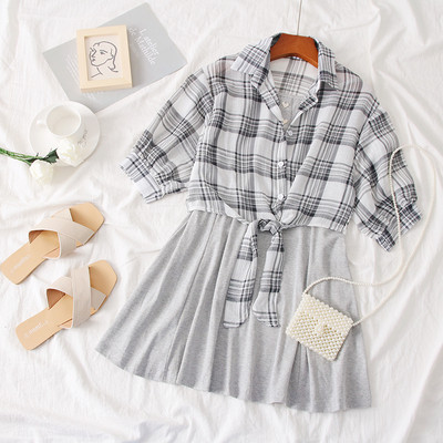 Rochie casual de dama in roz, gri si negru