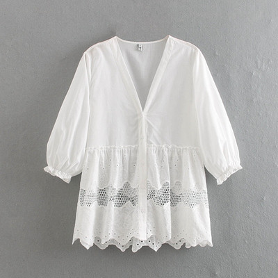 Cămașă de damă cu mâneci 7/8 și dantelă albă