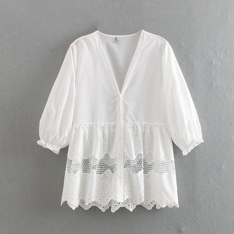 Cămașă de damă cu mâneci 7/8 și dantelă albă