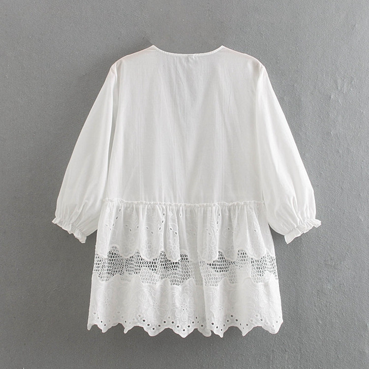 Cămașă de damă cu mâneci 7/8 și dantelă albă