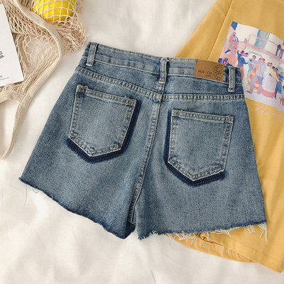 Ежедневни къси дамски дънки с висока талия и джоб