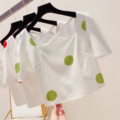 Bluză de damă scurtă cu buline cu mâneci scurte în trei culori