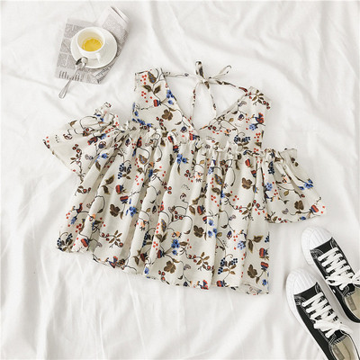 Bluza de dama moderna cu umerii goi in galben si alb cu motive florale