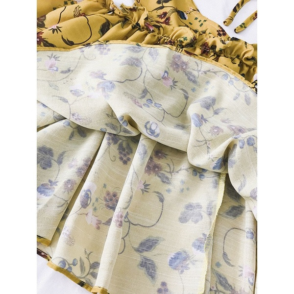 Bluza de dama moderna cu umerii goi in galben si alb cu motive florale