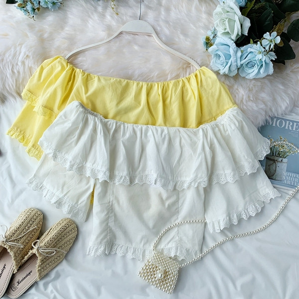 Дамска блуза -къс модел с голи рамене в няколко цвята