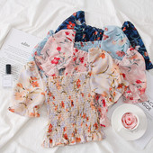 Bluză de damă modernă cu motive florale și umerii goi în mai multe culori