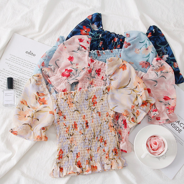 Bluză de damă modernă cu motive florale și umerii goi în mai multe culori