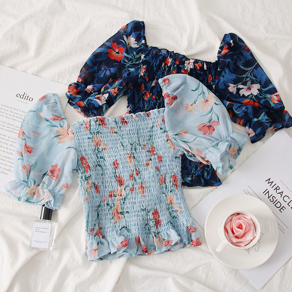 Bluză de damă modernă cu motive florale și umerii goi în mai multe culori